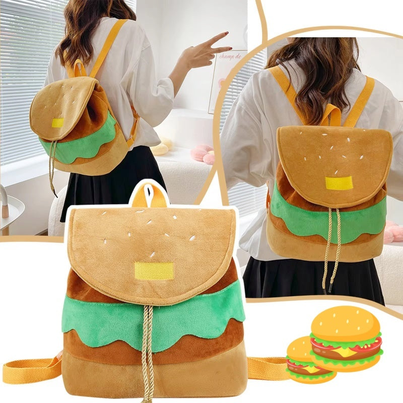 Cute Hamburger Plush Backpack for Girls & Kids