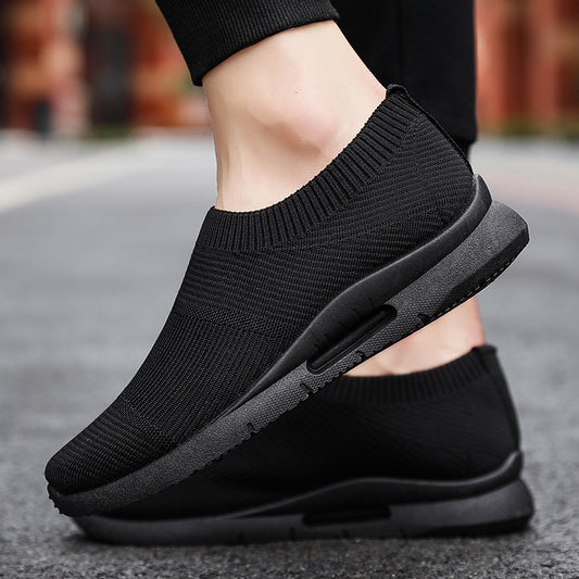 Men's Flying Knit Casual Sneakers | Lightweight Black Mesh Shoes