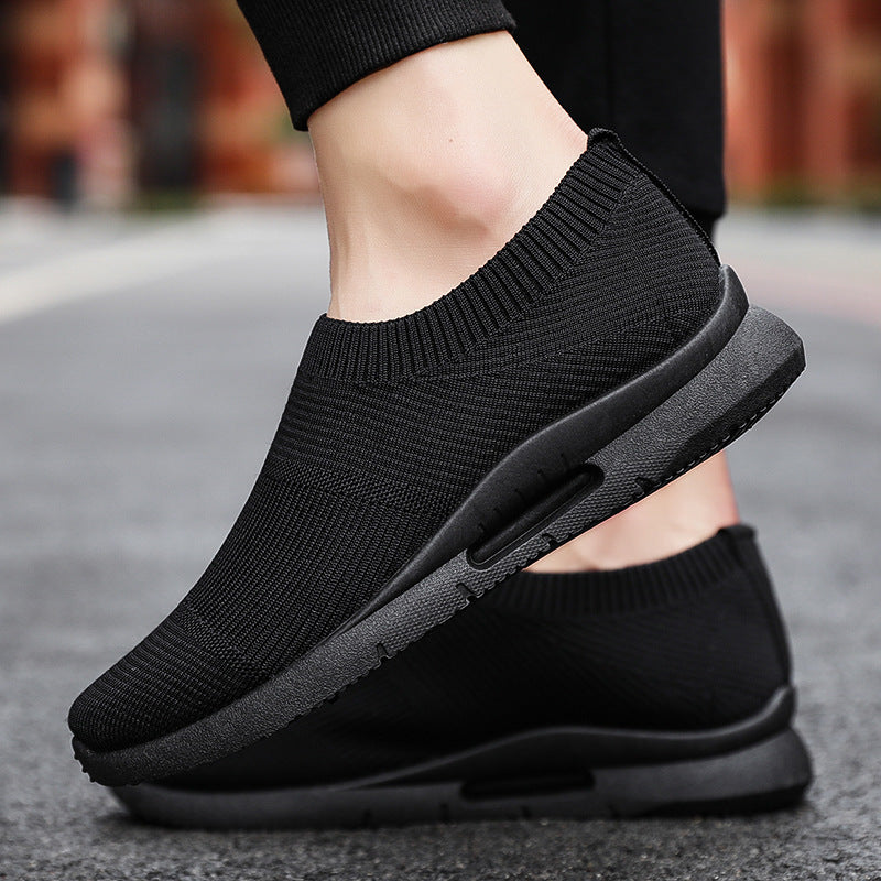 Men's Flying Knit Casual Sneakers | Lightweight Black Mesh Shoes