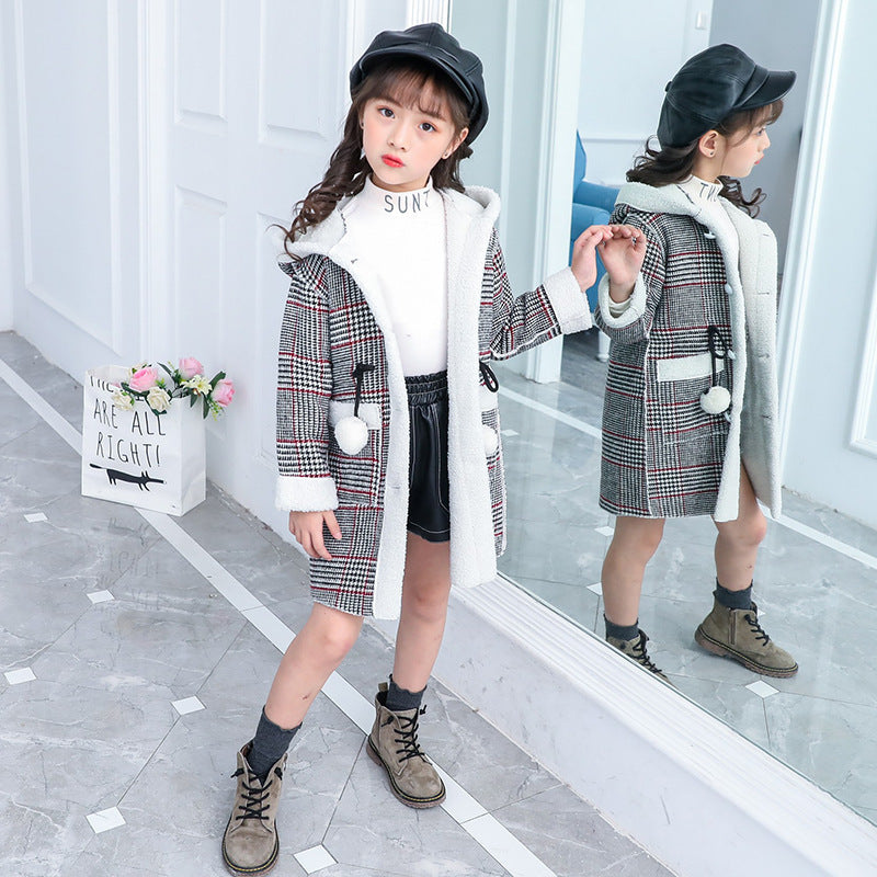Thick Kids' Woolen Winter Coat - Velvet Lined Korean Style Jacket for Medium & Large Children