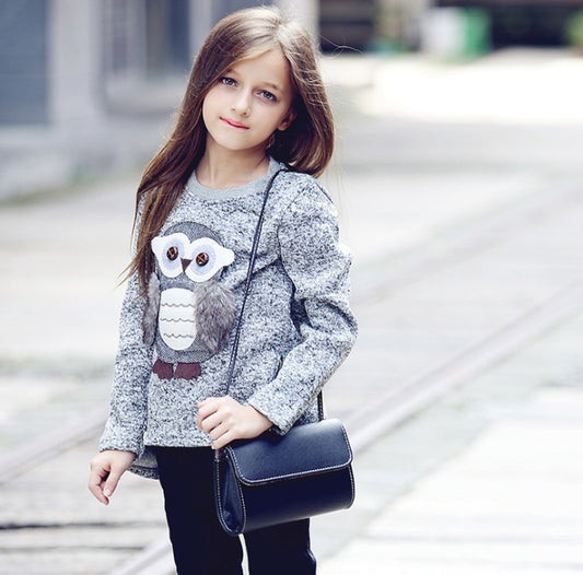 Girls' Cartoon Owl Fleece-Lined Winter Jacket