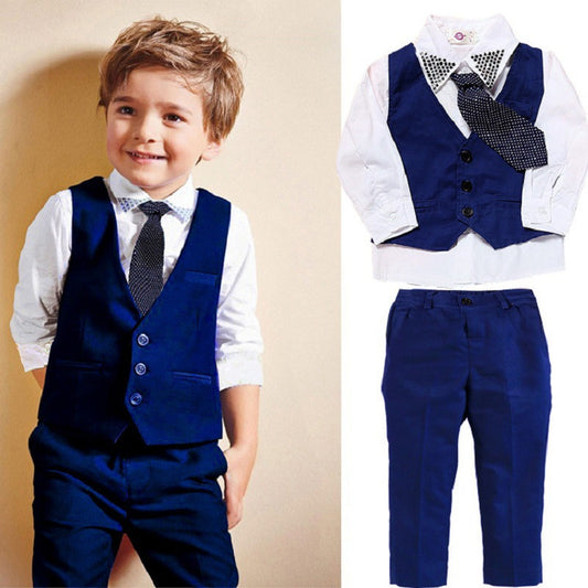 Boys' Casual Gentleman Suit Set - 3-Piece Vest & Trousers