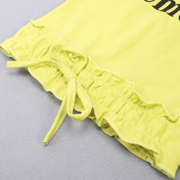 Girls' Casual Two-Piece Denim Suit: Yellow Cotton Letter T-Shirt & Jeans Set