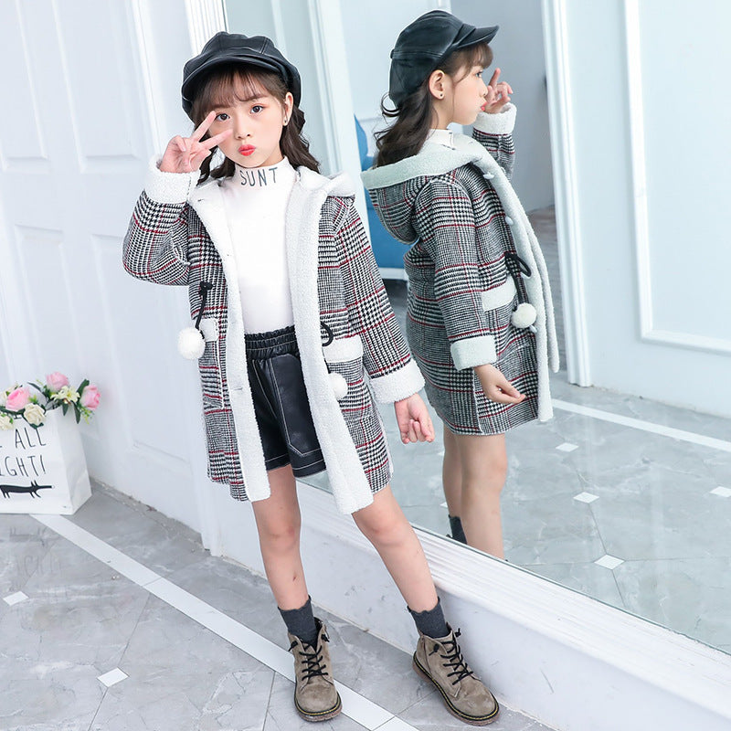 Thick Kids' Woolen Winter Coat - Velvet Lined Korean Style Jacket for Medium & Large Children