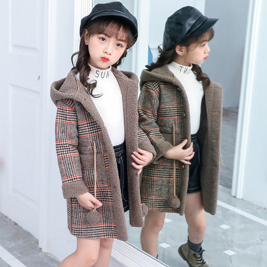 Thick Kids' Woolen Winter Coat - Velvet Lined Korean Style Jacket for Medium & Large Children