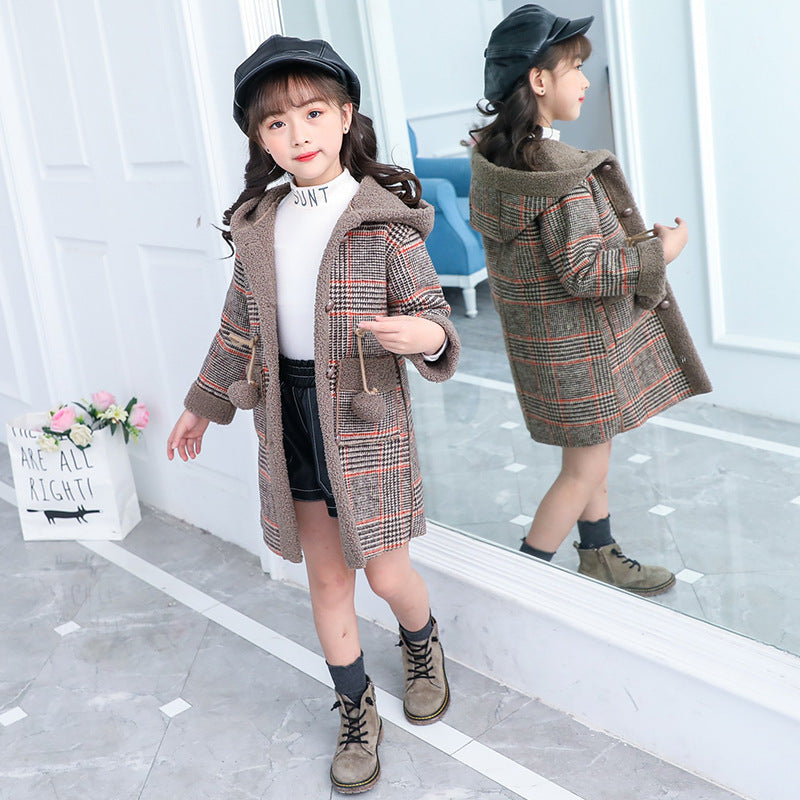 Thick Kids' Woolen Winter Coat - Velvet Lined Korean Style Jacket for Medium & Large Children