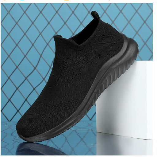 Men's Flying Knit Casual Sneakers | Lightweight Black Mesh Shoes