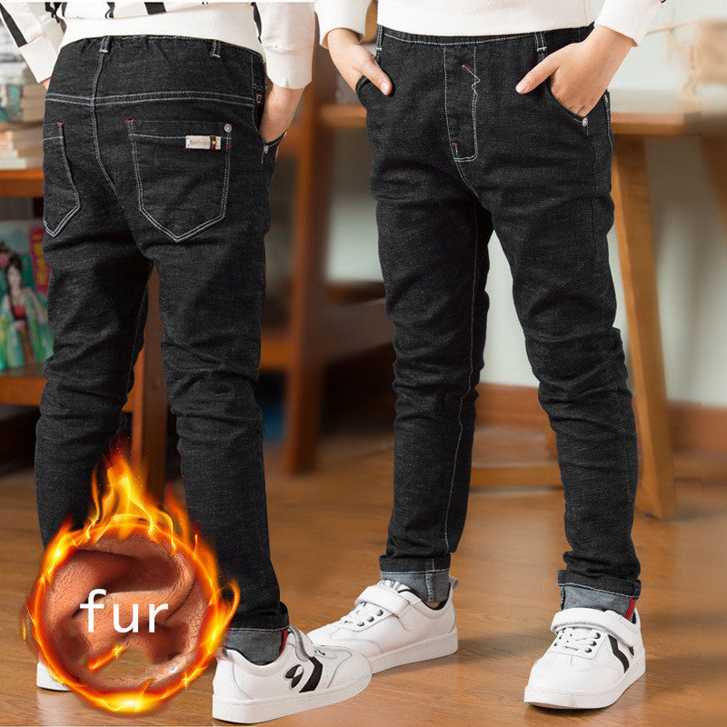 Thick Fleece Lined Boys' Winter Jeans