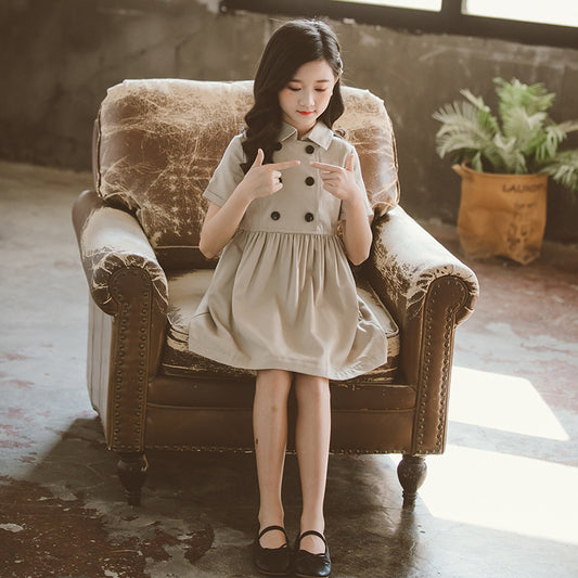 Kids Summer Clothing Beige Korean Style Children Shirt Girls' Dress...