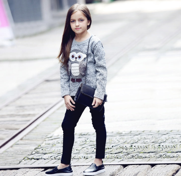 Girls' Cartoon Owl Fleece-Lined Winter Jacket