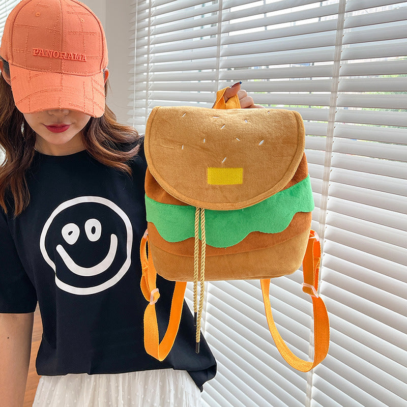 Cute Hamburger Plush Backpack for Girls & Kids