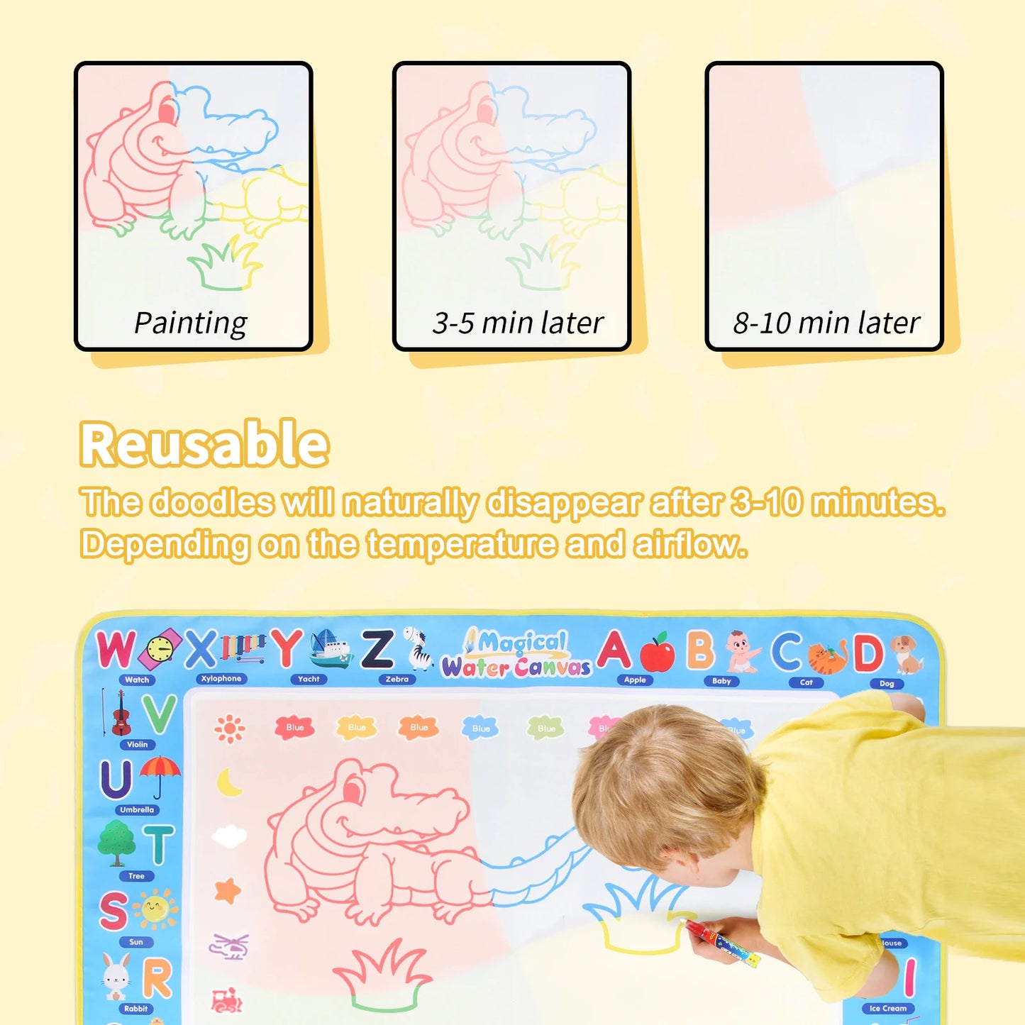 Reusable Water Doodle Mat with Magic Pens | Mess-Free Drawing for Kids
