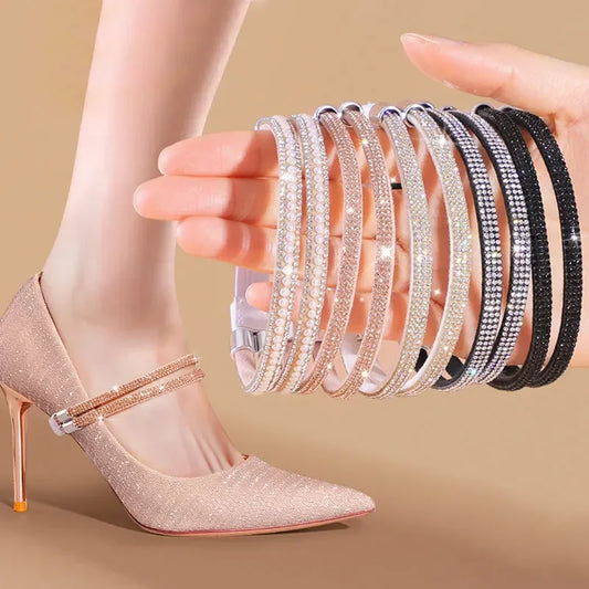 Women Shoelaces for High Heels Sandals Fixing Ankle Shoes Belt Luxury Rhinestones Shoelace Elastic laces Shoe Accessories 1Pair