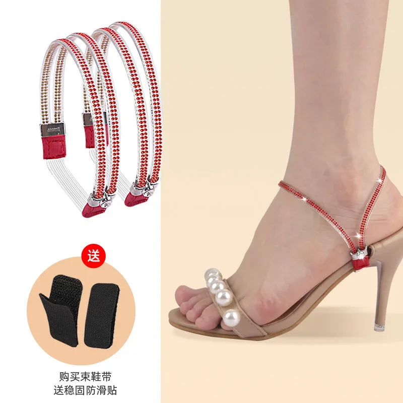 Women Shoelaces for High Heels Sandals Fixing Ankle Shoes Belt Luxury Rhinestones Shoelace Elastic laces Shoe Accessories 1Pair