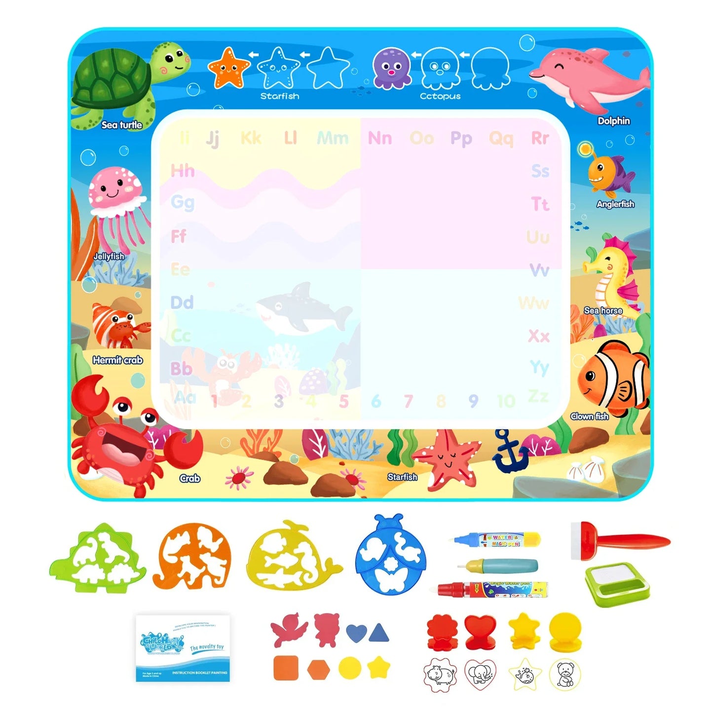 Reusable Water Doodle Mat with Magic Pens | Mess-Free Drawing for Kids