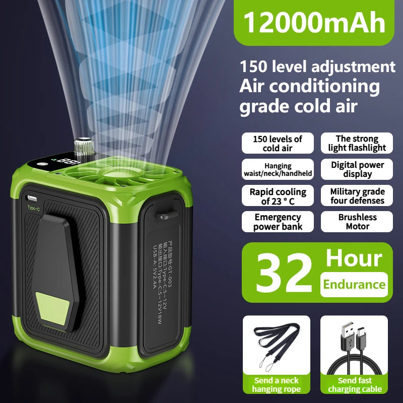 Portable Bladeless Fan with Power Bank and LED Light for Outdoors