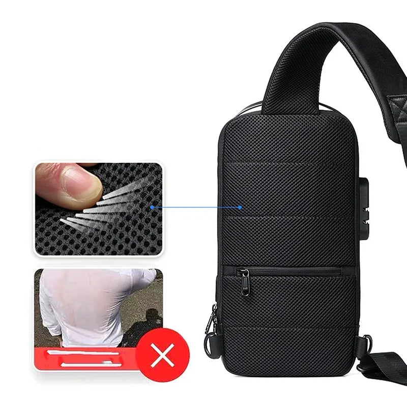 Men's Anti-Theft Crossbody Bag with USB Charging Port
