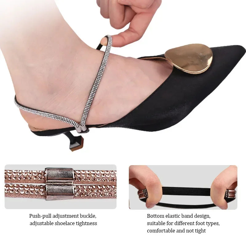 Women Shoelaces for High Heels Sandals Fixing Ankle Shoes Belt Luxury Rhinestones Shoelace Elastic laces Shoe Accessories 1Pair