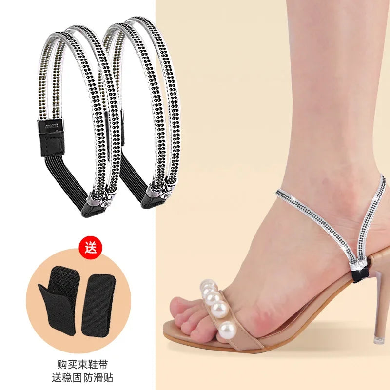 Women Shoelaces for High Heels Sandals Fixing Ankle Shoes Belt Luxury Rhinestones Shoelace Elastic laces Shoe Accessories 1Pair