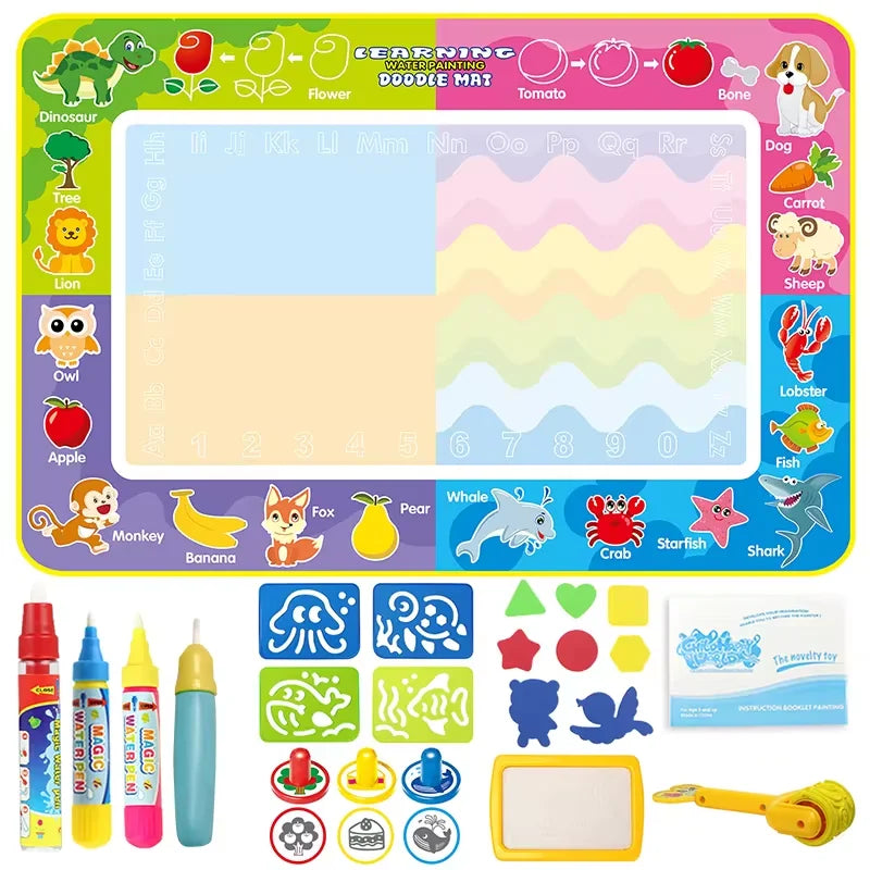 Reusable Water Doodle Mat with Magic Pens | Mess-Free Drawing for Kids