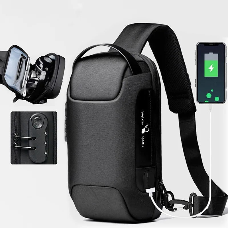 Men's Anti-Theft Crossbody Bag with USB Charging Port