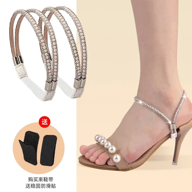 Women Shoelaces for High Heels Sandals Fixing Ankle Shoes Belt Luxury Rhinestones Shoelace Elastic laces Shoe Accessories 1Pair