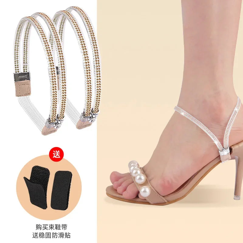 Women Shoelaces for High Heels Sandals Fixing Ankle Shoes Belt Luxury Rhinestones Shoelace Elastic laces Shoe Accessories 1Pair