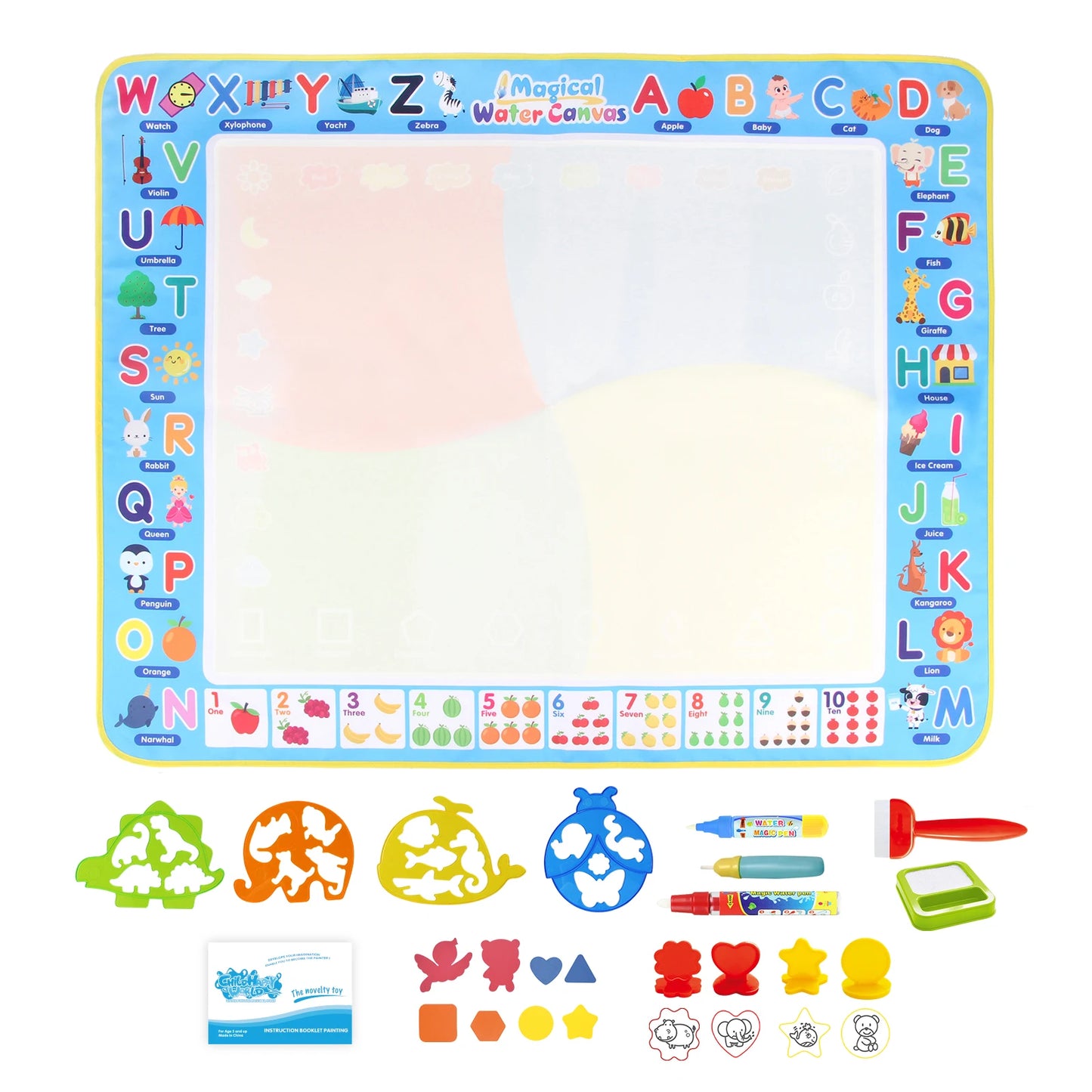Reusable Water Doodle Mat with Magic Pens | Mess-Free Drawing for Kids