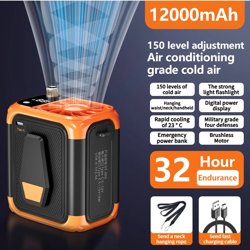 Portable Bladeless Fan with Power Bank and LED Light for Outdoors