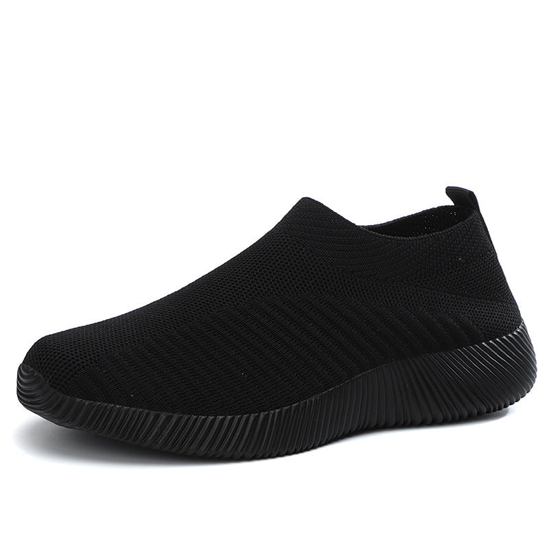 Men's Flying Knit Casual Sneakers | Lightweight Black Mesh Shoes