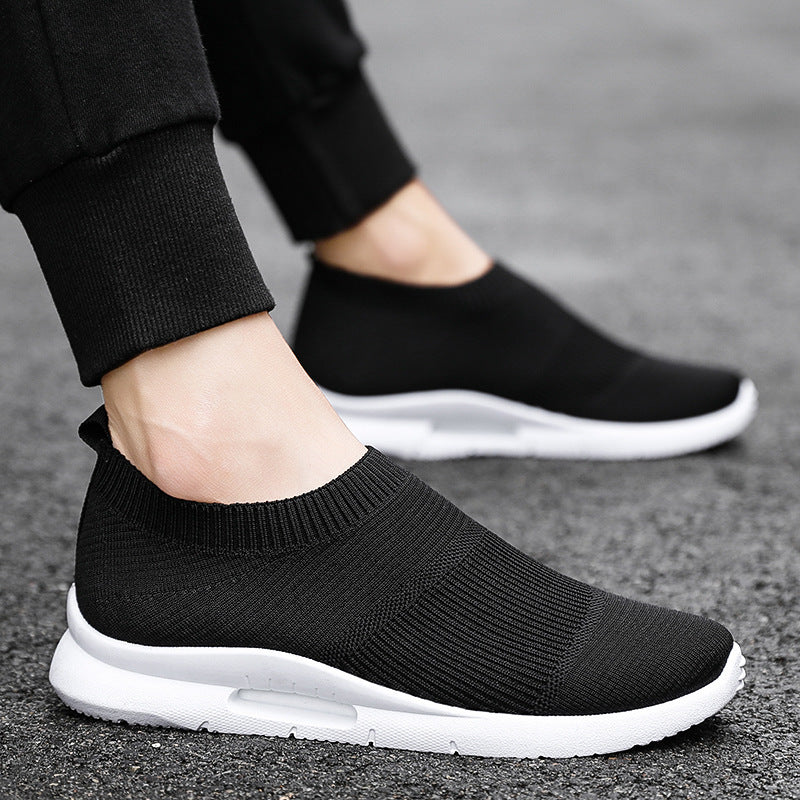 Men's Flying Knit Casual Sneakers | Lightweight Black Mesh Shoes